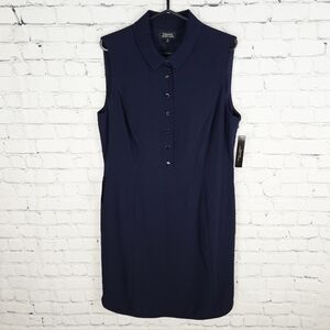TAHARI | Kyle navy crepe sleeveless keyhole back shirt dress